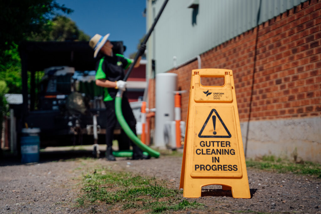 A Green Clean Team staff member completing an eco-friendly gutter cleaning job in Bendigo, Central Victoria.