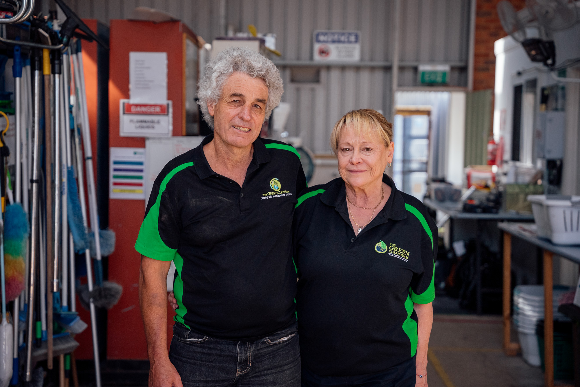 Co-founders of The Green Clean Team standing together at Central Victoria headquarters